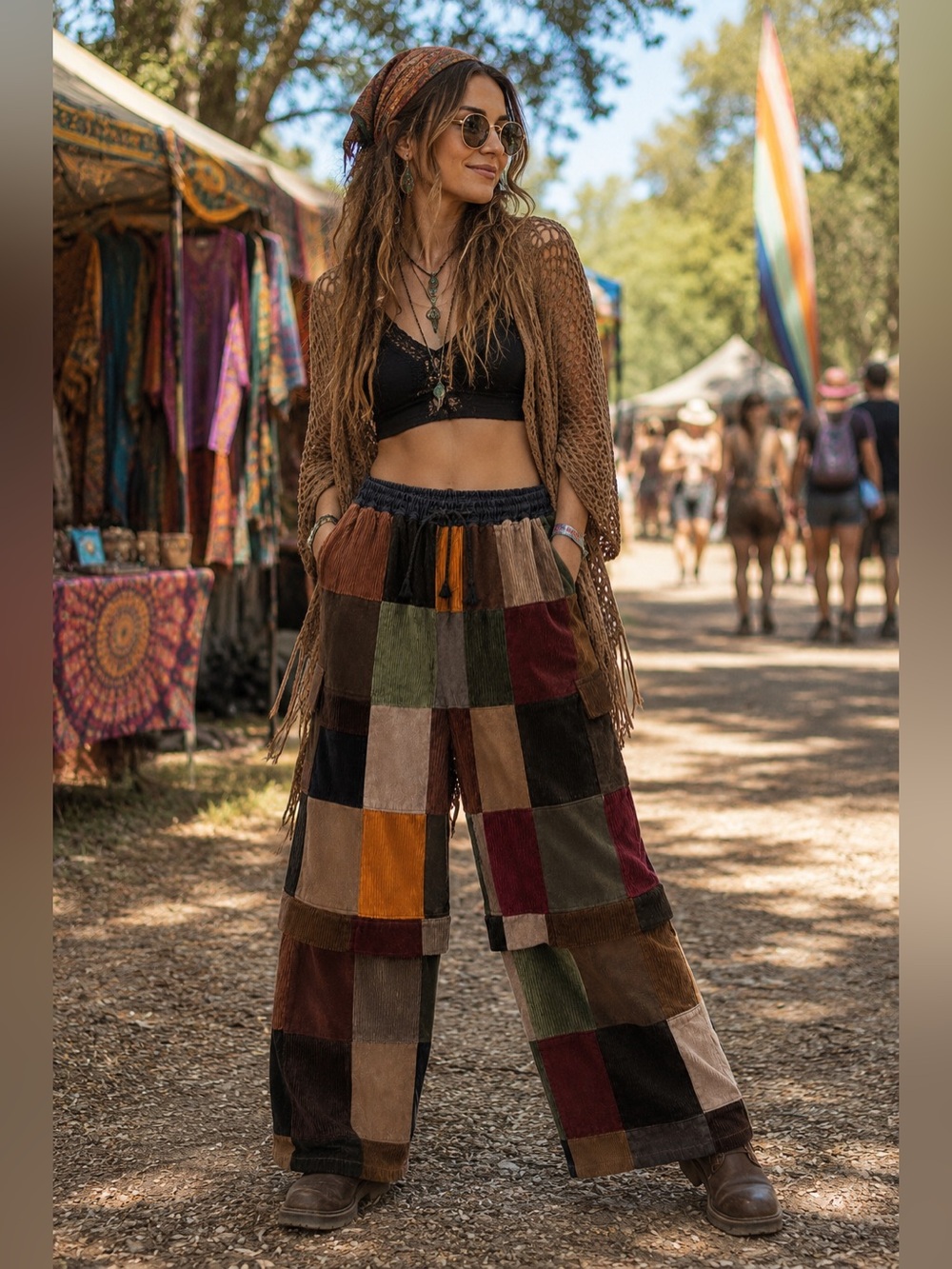 Ixchel Patchwork Corduroy Convertible Zip-Off Cargo Pants | Festival Boho | Med